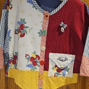Homeade Embroidered Floral Print and Adorable Button Down Shirt